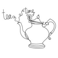 continuous line drawing of vintage teapot vector