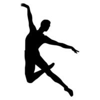 Vector isolated black outline on a white background of a male dancer in a ballet jump.