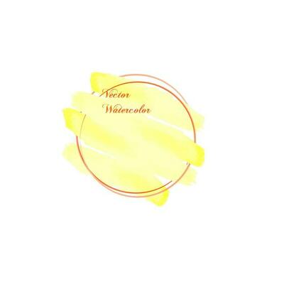Round frame with yellow watercolor brush strokes
