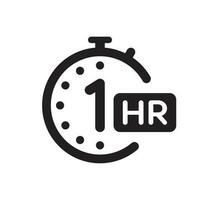 1 hour clock icon vector in flat style. Free time concept