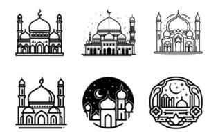 Mosque vector set outline drawing, Islamic icon collection, Mosque Outline illustration bundle