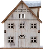 Model Wooden House with white paint,Isolated Small wood toy home, Miniture Cottage, Element for Environmentally eco friendly real estate concept png