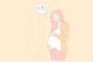 Pregnancy, childbearing, female body condition, expecting baby concept vector