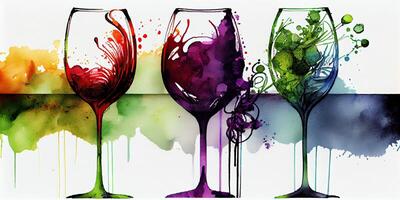 Abstract and colorful background of grapes and wine. photo