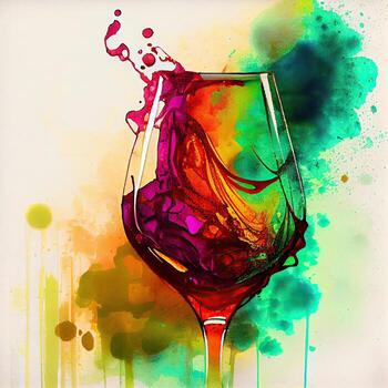 Abstract and colorful background of grapes and wine. photo