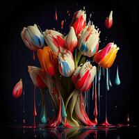 Assorted colored tulips and abstract. photo