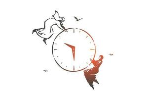 Time management, teamwork concept sketch. Hand drawn isolated vector