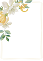 acuarela blanco gardenia y tailandés estilo flor ramo de flores oro Brillantina guirnalda marco png