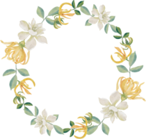 Aquarell Weiß Gardenie und thailändisch Stil Blume Strauß Gold funkeln Kranz Rahmen png