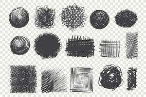 Round and square shape scribbles hand drawn doodle set vector