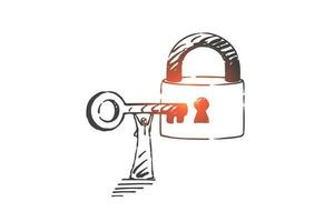 Lock opening, security concept sketch. Hand drawn isolated vector