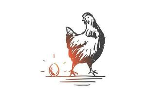 pollo y huevo, ganado, aves de corral concepto bosquejo. mano dibujado aislado vector