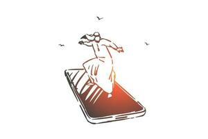 Modern mobile technology concept sketch. Hand drawn isolated vector