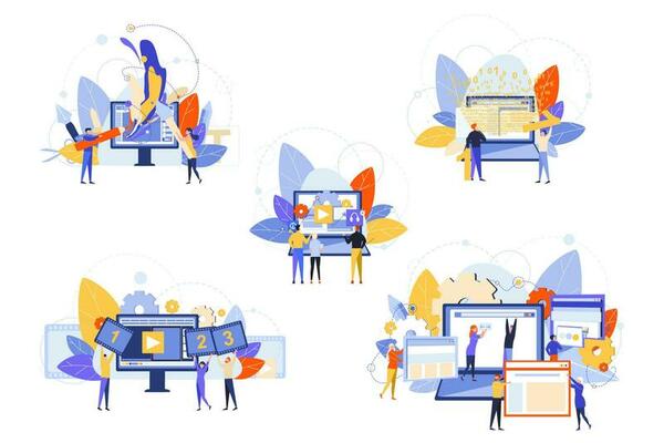 Website development, software testing, graphic design set concept