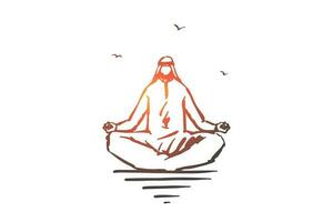 Concentration, yoga, meditation concept sketch. Hand drawn isolated vector