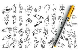 Hand gestures doodle set vector