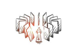 Domino effect, karma concept sketch. Hand drawn isolated vector