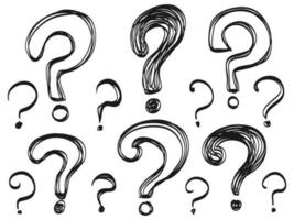 Set of hand drawn question marks. doodle questions marks. isolated on black and white. vector illustration.