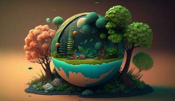 World environment day cute 3d scene, earth day, background, photo, illustration photo