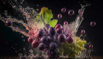 3d grapes liquid juice splash beautiful scene background photo illustration