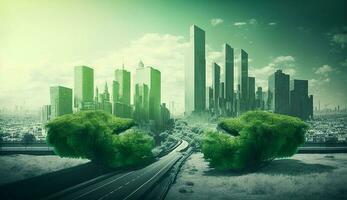 Futuristic green nature city abstract background photo illustration