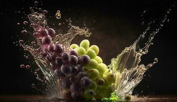 3d grapes liquid juice splash beautiful scene background photo illustration