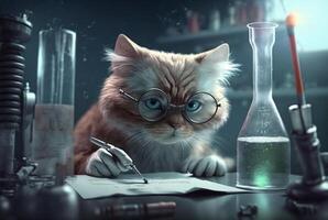 Animal cat scientist making tests in lab creating innovation in biology. health concept. photo