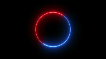 Neon sign circle with black background. Abstract Neon Glowing Circle looping background video