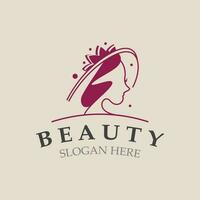 mujer belleza cuidado logo. naturaleza cara salón y spa diseño plano vector