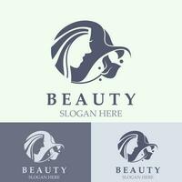 mujer belleza cuidado logo. Fresco naturaleza belleza cara salón y spa diseño plano vector