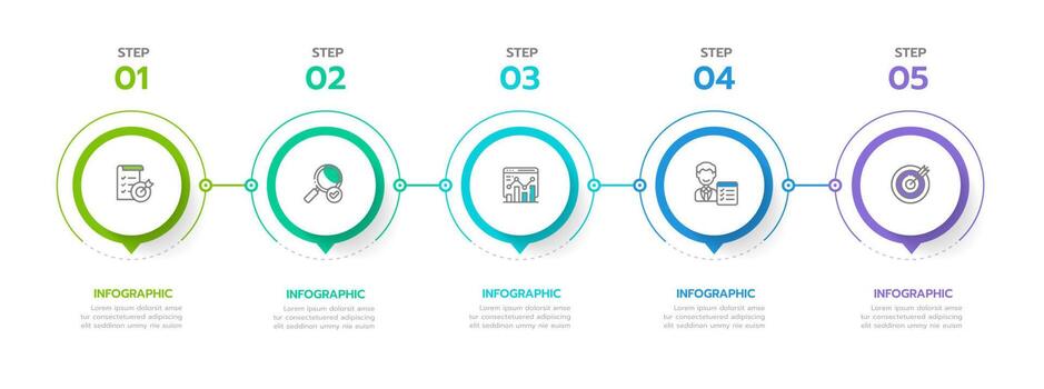 infografía modelo para negocio. 5 5 pasos moderno cronograma diagrama mapa vial con circulo tema cuadro, presentación vector infografía.