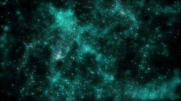 verde particelle astratto sfondo con splendente verde galleggiante polvere particelle bagliore bokeh stella su nero sfondo video