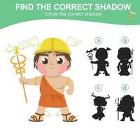 Find the correct shadow. Matching shadow game for children. Worksheet for kid. Educational printable worksheet. Vector illustration.