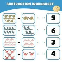 Mathematic counting worksheet. Math activity, count and match the answer. Educational printable math worksheet for children. Vector File.