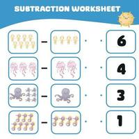 Mathematic counting worksheet. Math activity, count and match the answer. Educational printable math worksheet for children. Vector File.