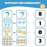 Mathematic counting worksheet. Math activity, count and match the answer. Educational printable math worksheet for children. Vector File.