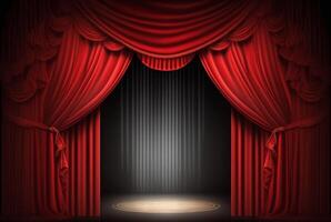 Magic theater stage red curtains Show Spotlight. photo