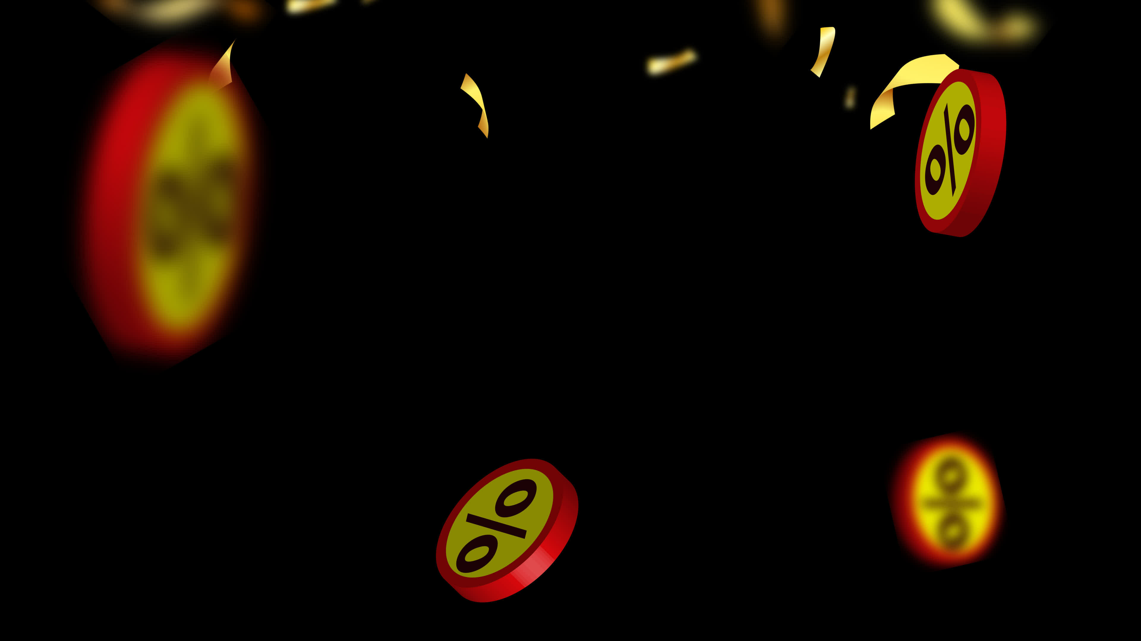 3d red cent coin rotating and moving with falling paper gold ribbon