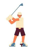 joven masculino golfista jugando golf semi plano vistoso vector personaje. golf país club. golfista en acción. editable lleno cuerpo persona en blanco. sencillo dibujos animados Mancha ilustración para web gráfico diseño