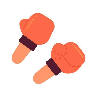 Boxer boxing gloves semi flat colorful vector first view hands. Kickboxing class. Fighting hands. Training. Editable closeup pov on white. Simple cartoon spot illustration for web graphic design