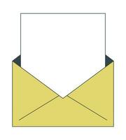 Open envelope with white blank card flat line color isolated vector object. Invitation mail. Editable clip art image on white background. Simple outline cartoon spot illustration for web design
