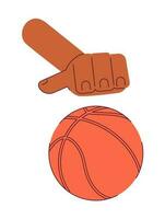 Hand dribbling in basketball semi flat colorful vector first view hand. Streetball game. Hand touching ball. Editable closeup pov on white. Simple cartoon spot illustration for web graphic design