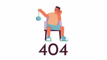 chico jugando yoyó 404 error animación. adolescente aburrimiento. lanzamiento juguete. vacío estado 4k vídeo concepto imágenes, alfa canal transparencia. vistoso página no encontró destello mensaje para ui, ux web diseño video