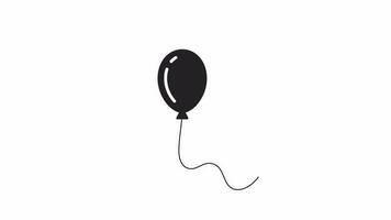 Animated bw single balloon. Black white thin line icon 4K video footage for web design. Helium balloon floating isolated monochromatic flat object animation with alpha channel transparency