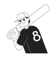 Male softball player gripping baseball bat monochromatic flat vector character. Right handed batter. Editable thin line half body person on white. Simple bw cartoon spot image for web graphic design