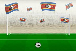 Swaziland football team fans with flags of Swaziland cheering on stadium, penalty kick concept in a soccer match. vector