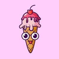 Vector illustration with Ice cream cone mascot. Flat outline illustration