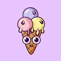 Vector illustration with Ice cream cone mascot. Flat outline illustration