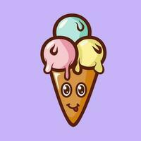 Ice cream cone mascot on very peri background. Flat outline illustration vector