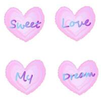 set of pink hearts with words vector